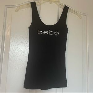 Bebe Rhinestone Black Tank Top Extra Small XS